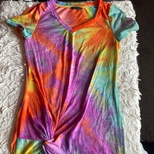 SHIEN - Multi tie-dyed V neck T-shirt dress.